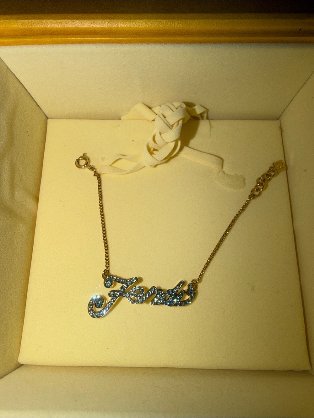 Preloved 'Fendi' Script bracelet with Blue Crystals size 6.8 excellent cond.